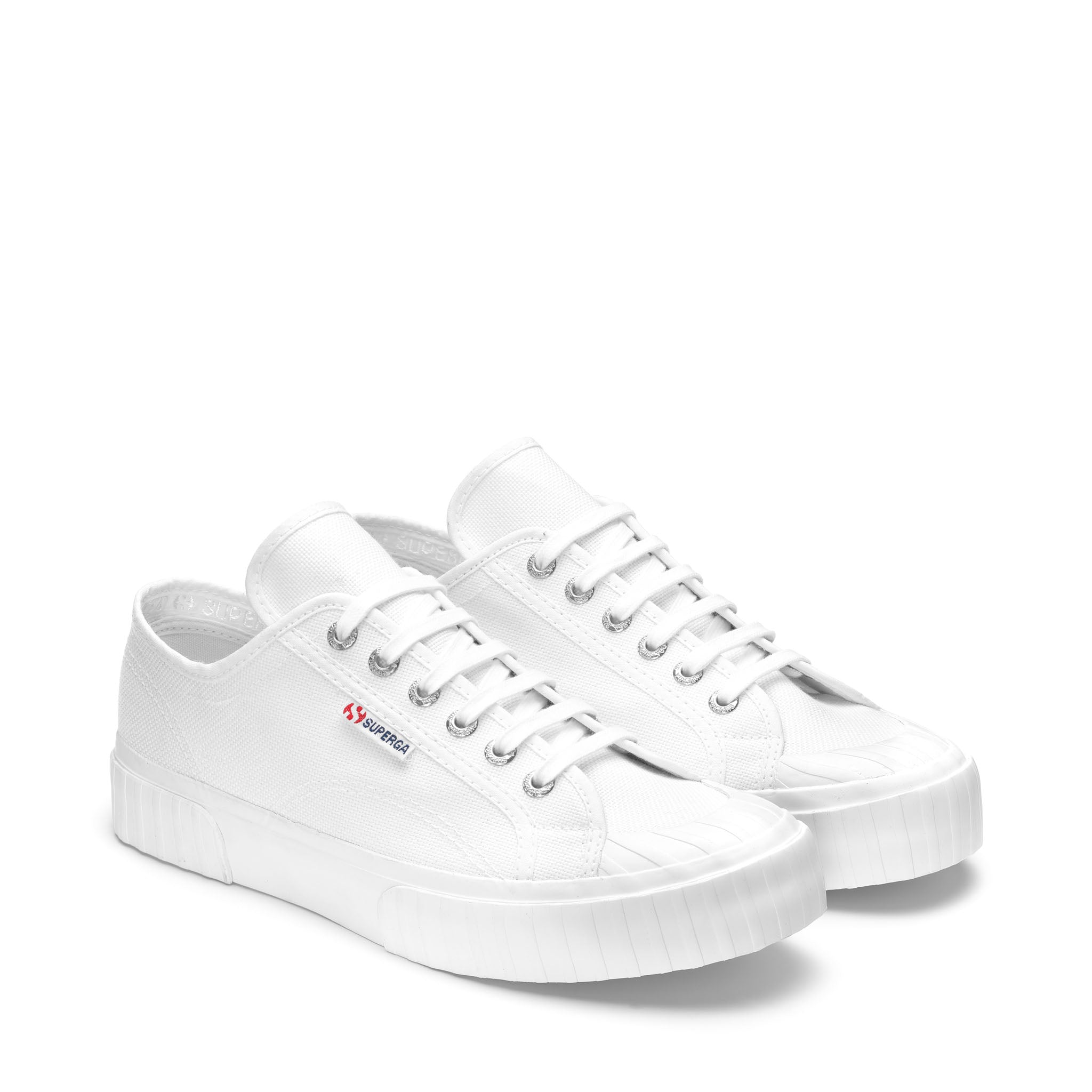 Superga 2630 Stripe Sneakers in White. Front view.