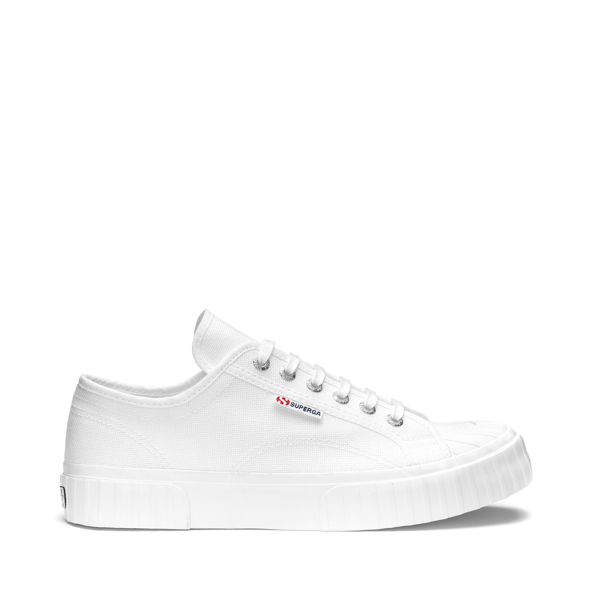 Superga 2630 Stripe Sneakers in White. Side view.