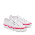 Superga 2740 Liquify Stripes Sneakers - White Shaded Pink. Front view.