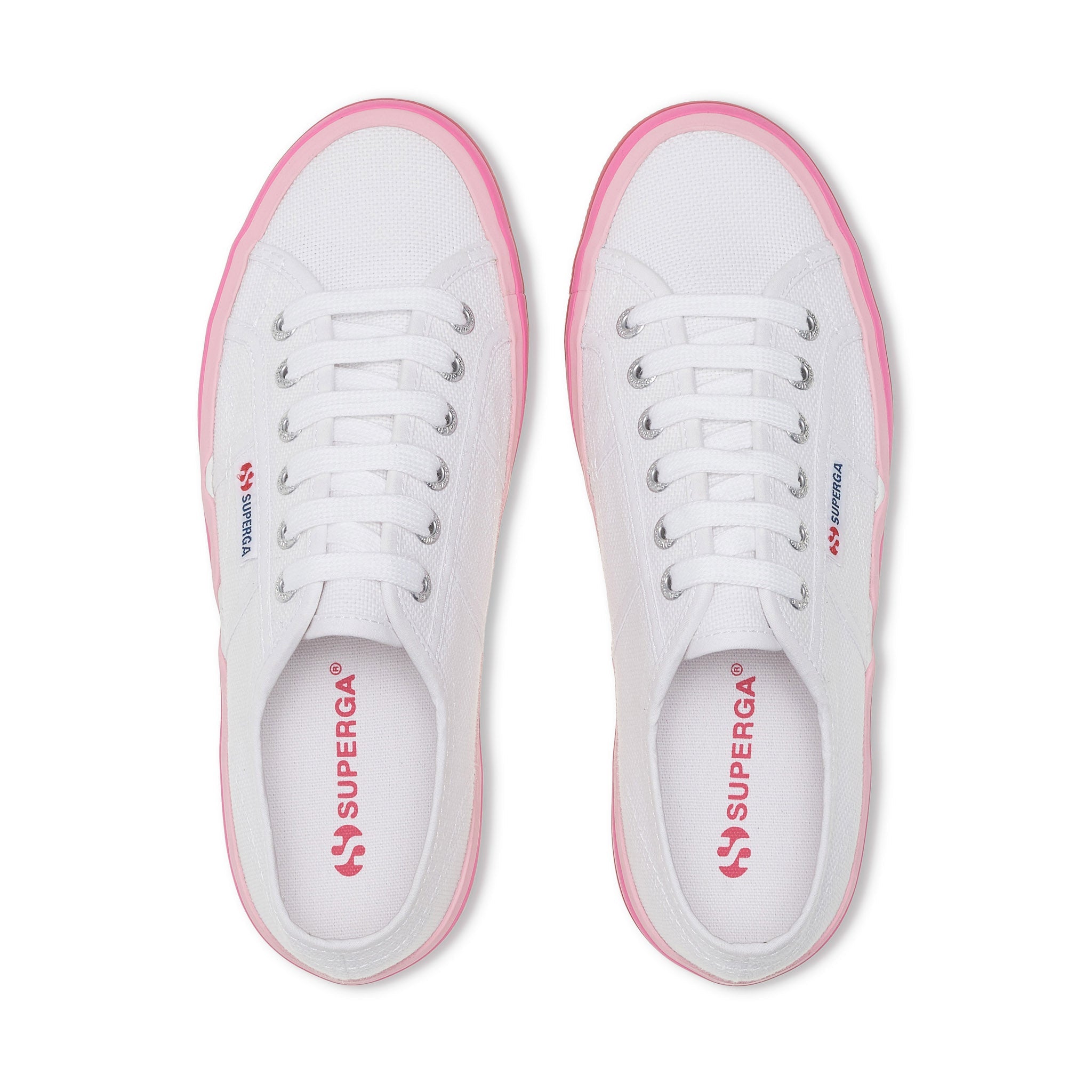 Superga 2740 Liquify Stripes Sneakers - White Shaded Pink. Top view.