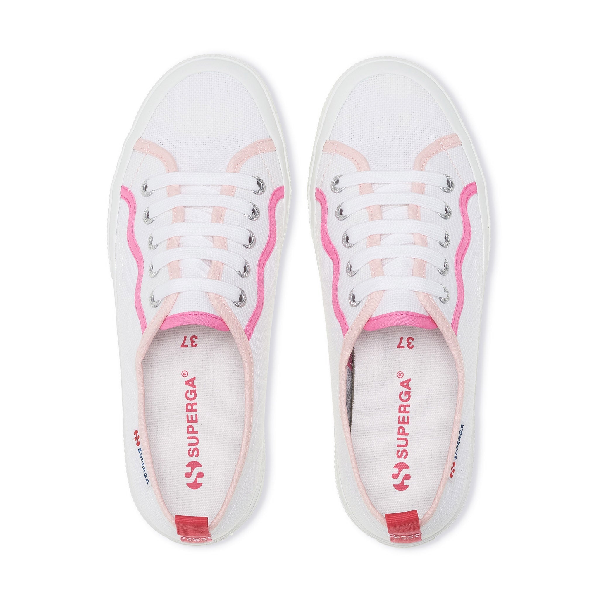 Superga 2750 Curly Bindings Sneakers - White Shaded Pink. Top view.