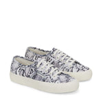 Superga 2750 Print Sneakers - White Avorio Navy Snake. Front view.